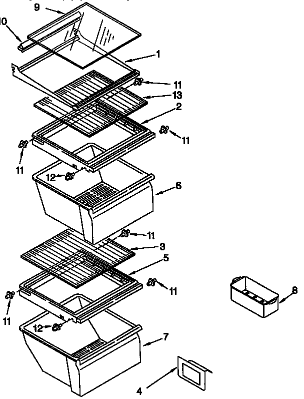 Whirlpool ED25TQXFN00 refrigerator shelf diagram
