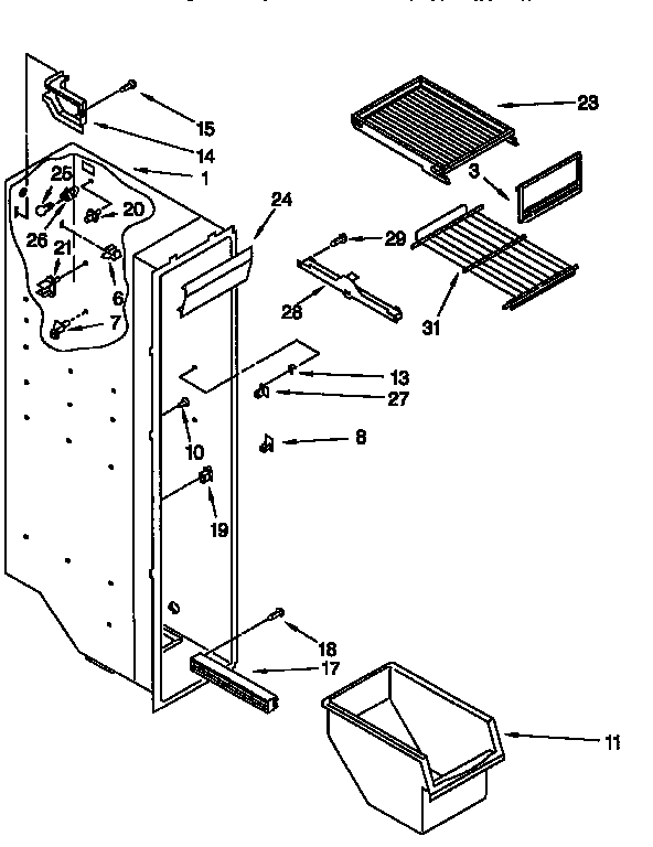 Whirlpool ED25TQXFN00 freezer liner diagram