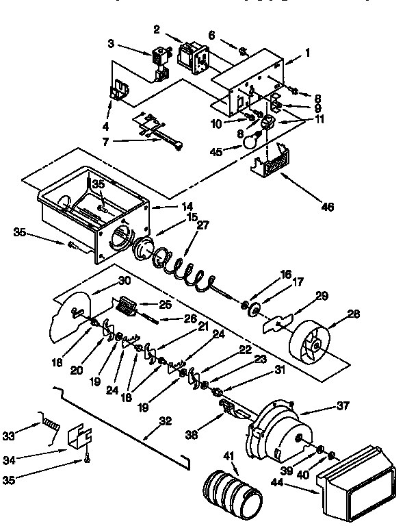 Whirlpool ED25TQXFN00 motor and ice container diagram