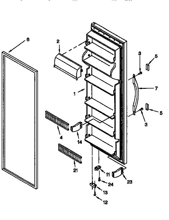 Whirlpool ED25TQXFN00 refrigerator door diagram