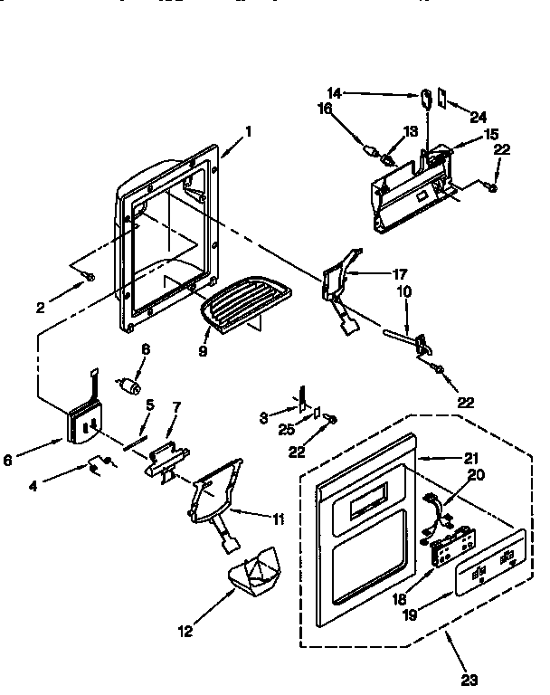 Whirlpool ED25TQXFN00 dispenser front diagram