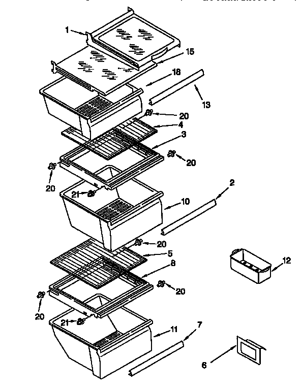 Whirlpool ED27PQXFW00 refrigerator shelf diagram