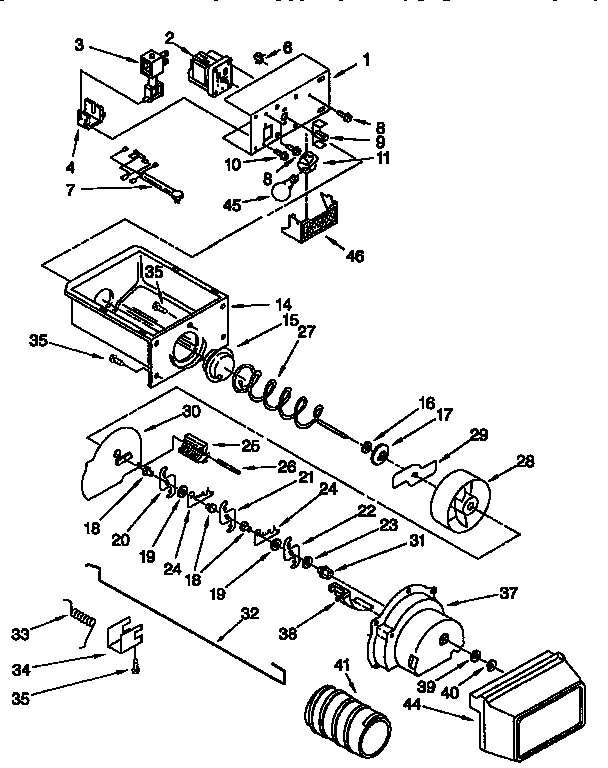 Whirlpool ED27PQXFW00 motor and ice container diagram