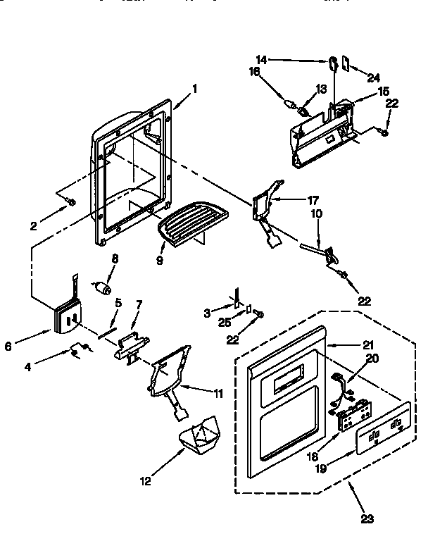 Whirlpool ED27PQXFW00 dispenser front diagram