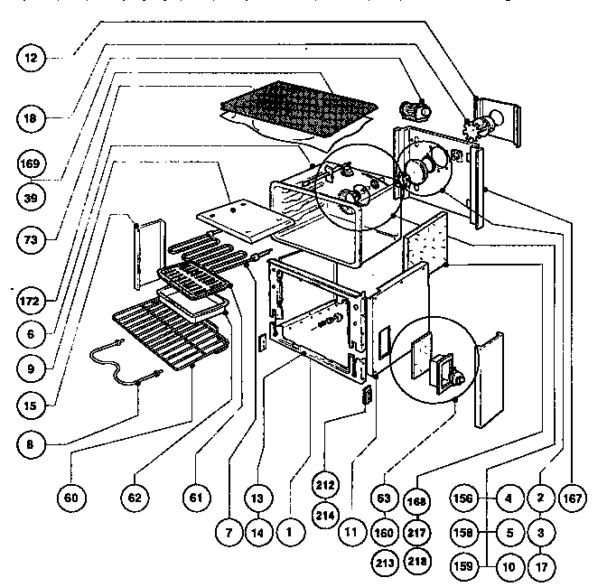 Thermador RED30VQ main oven liner and module diagram