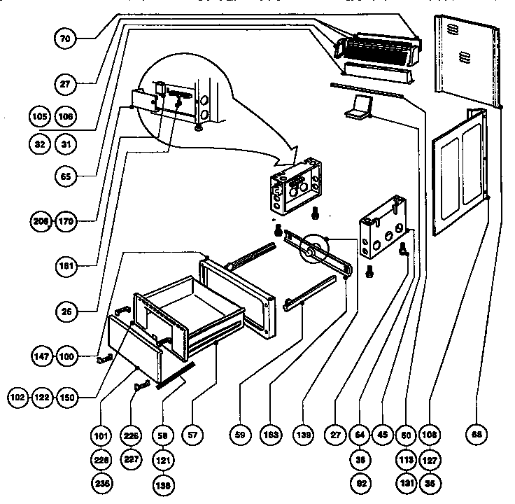 Thermador REF30Q storage drawer and base diagram