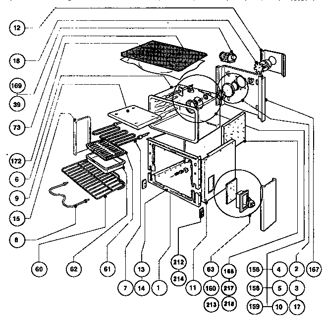 Thermador RES30Q main oven liner and module diagram