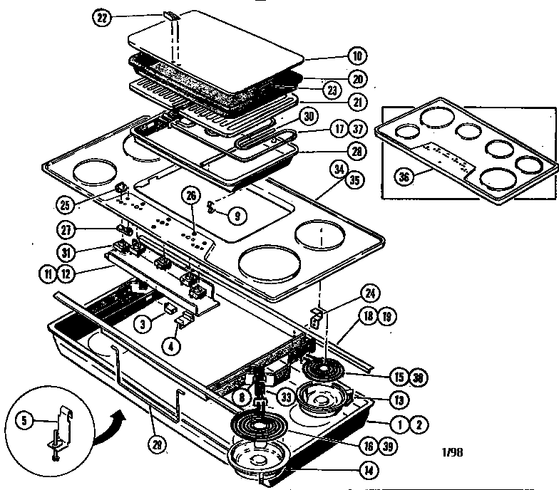 Thermador TMH45 cooktop diagram