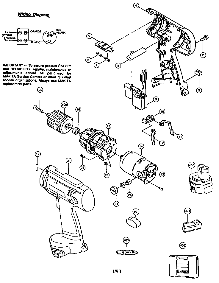 Makita 6233DWAE cordless driver drill diagram