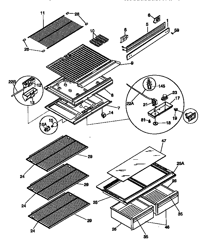 Kenmore 25338644890 shelves and divider block diagram