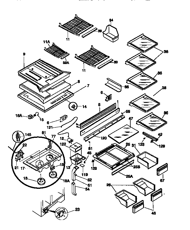 Frigidaire FRT22TSEK1 shelves/controls diagram