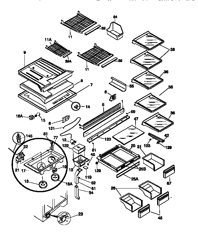 Frigidaire FRT22TSEK1 shelves/controls diagram