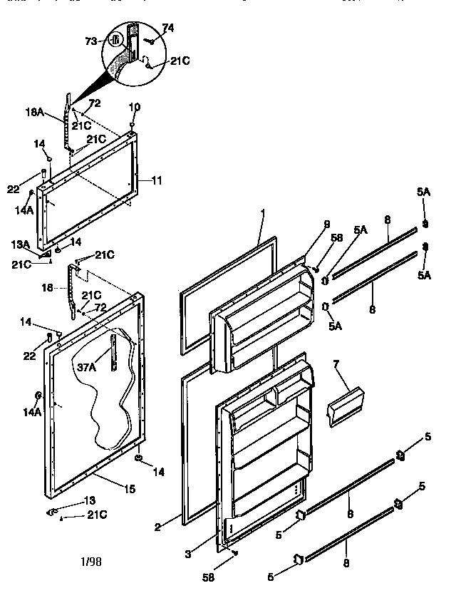 Kenmore 25337872890 fresh food and freezer doors diagram