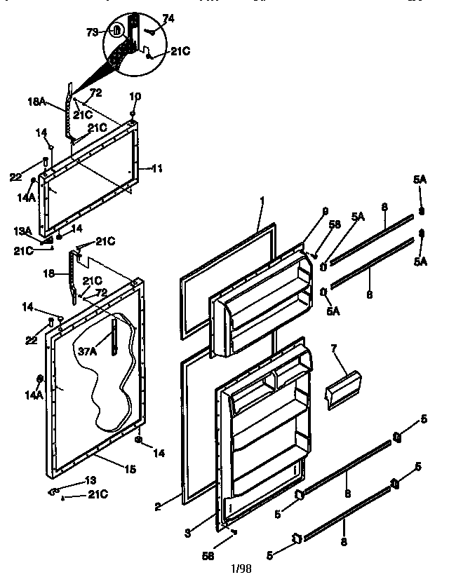 Kenmore 25337847890 fresh food and freezer doors diagram