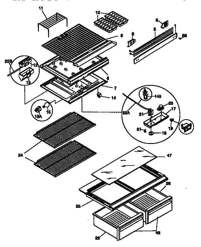 Kenmore 25336801890 shelves and divider block diagram