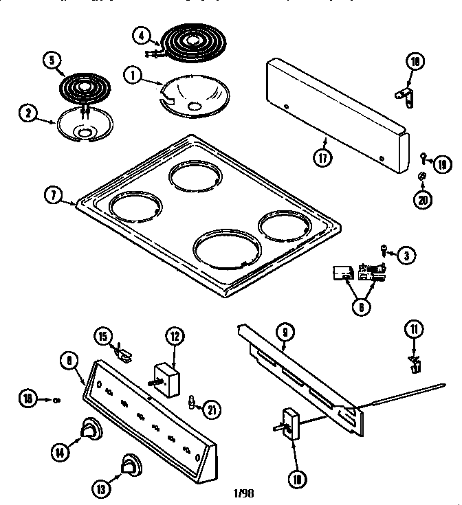 Kenmore 62990138 top assembly/control panel diagram