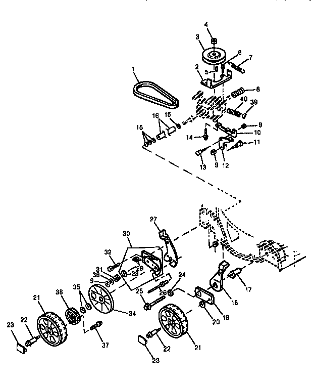 Sabre 14PS wheels & transaxle mtg hdw (14ss) diagram