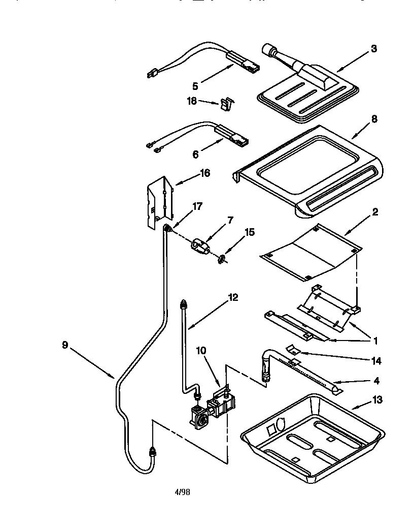 KitchenAid KGRT500FWH1 broiler and oven burner diagram