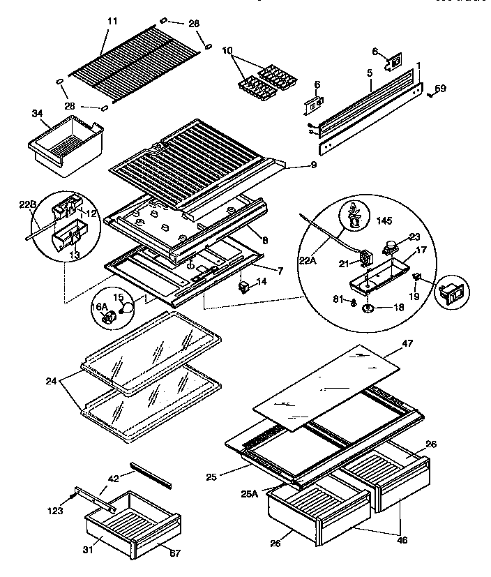 Kenmore 25378832791 shelves and accessories diagram