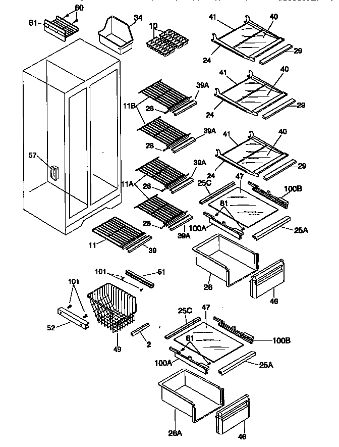 Kenmore 25348027890 shelves and accessories diagram