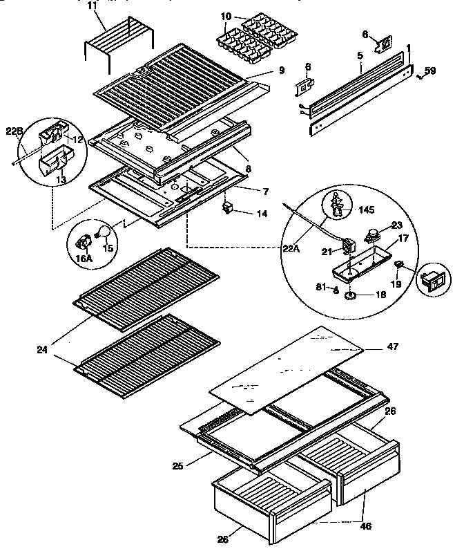 Kenmore 25369802891 shelves and accessories diagram