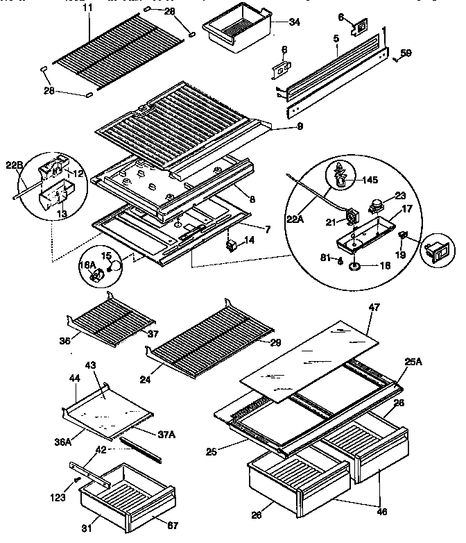 Kenmore 25337872891 shelves and divider block diagram
