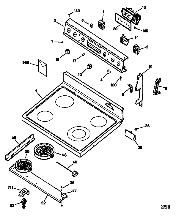 GE JBP63SV2AD cooktop & control panel diagram