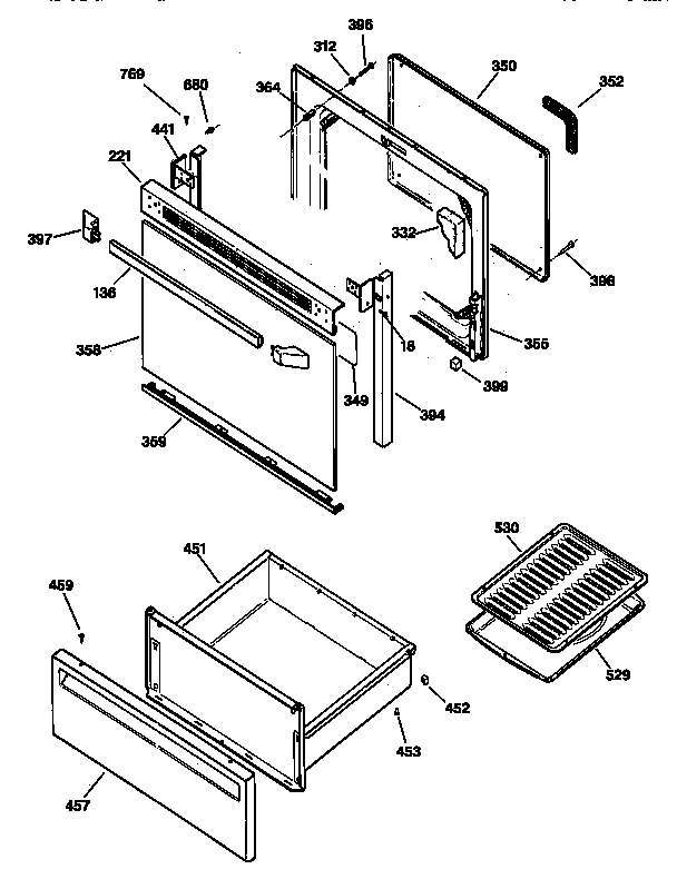 GE JBP63SV2WH door & drawer parts diagram