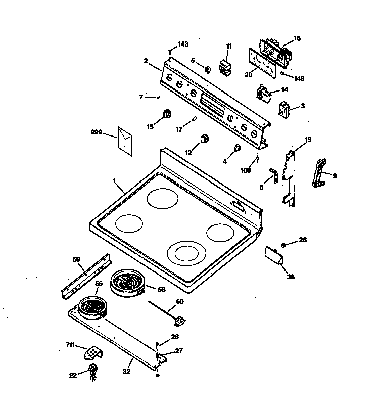 GE JBP63SV3WH cooktop & control panel diagram