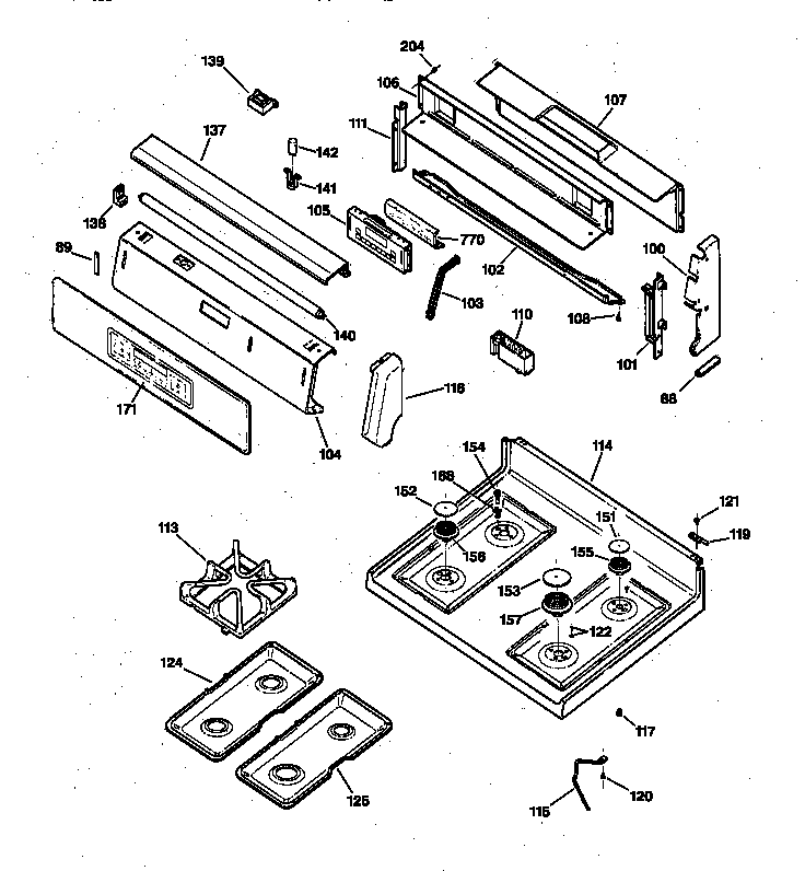 GE JGBP85AEA1AA control panel & cooktop diagram