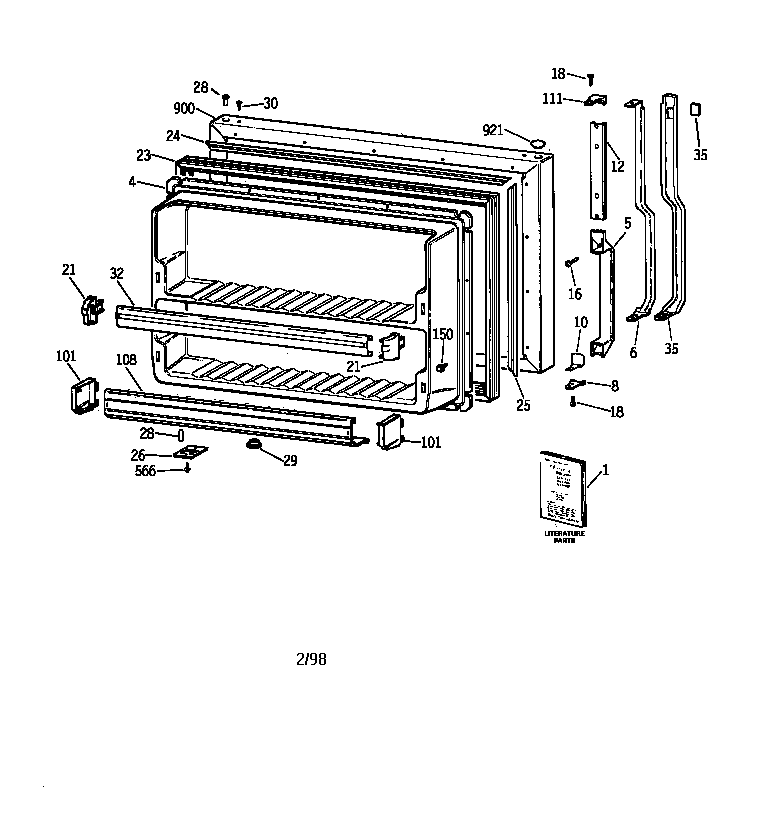 GE TBX19DIYLRWW freezer door diagram