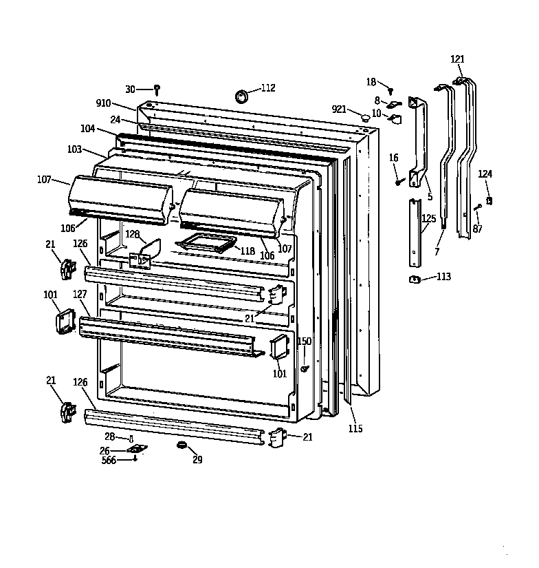 GE TBX19DIYLRWW fresh food door diagram