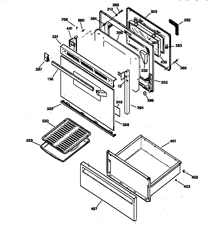GE JBP26WY3 door & drawer parts diagram