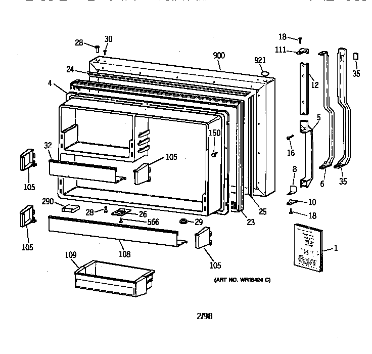 GE TBX19ZIZKRAA freezer door diagram