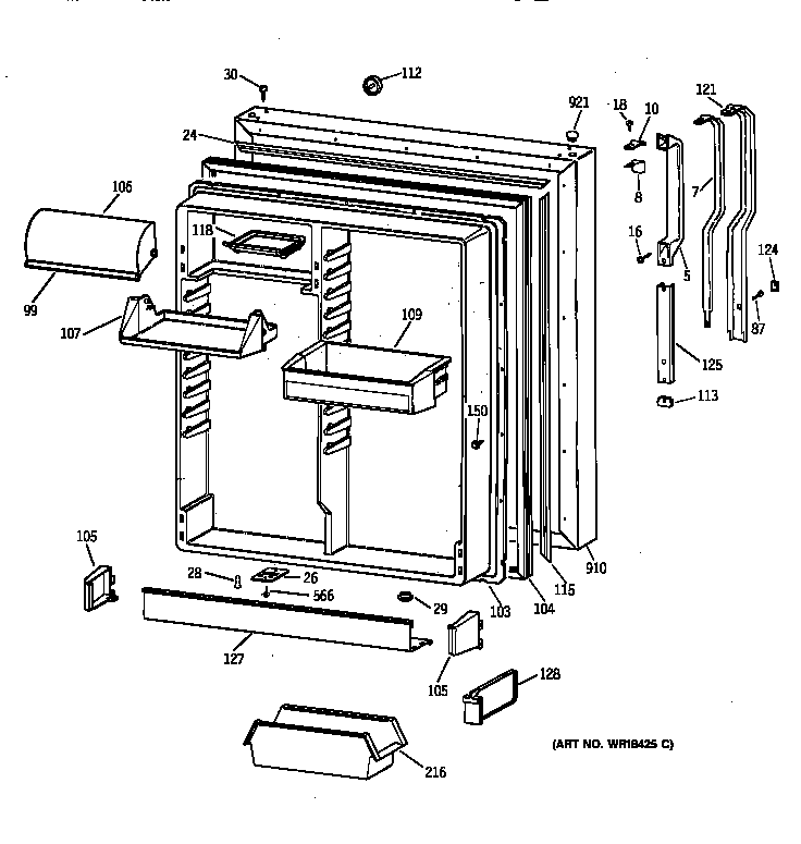 GE TBX19ZIZKRAA fresh food door diagram