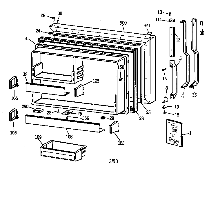 GE TBX19ZIZKRWW freezer door diagram