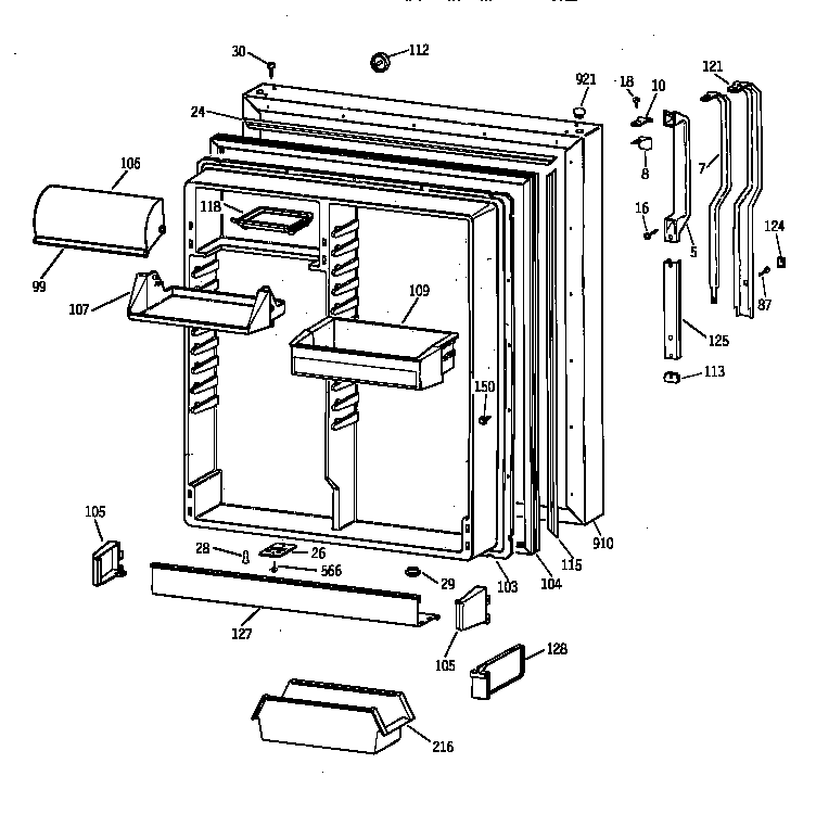GE TBX19ZIZKRWW fresh food door diagram