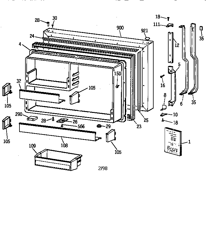 GE TBX19ZAZLRWW freezer door diagram