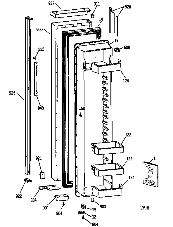 GE TPX24BIYFBB freezer door diagram