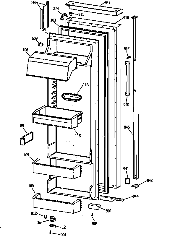 GE TPX24BIYFBB fresh food door diagram
