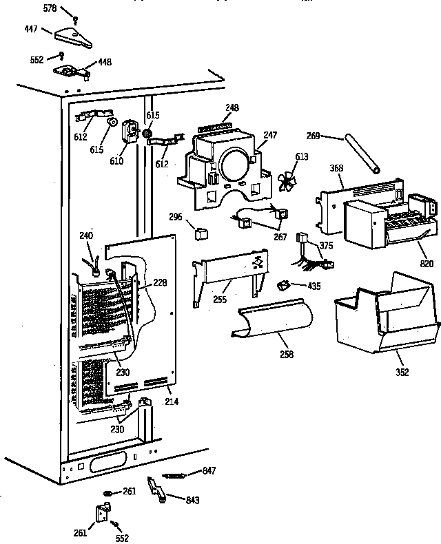 GE TPX24BIYFBB freezer section diagram