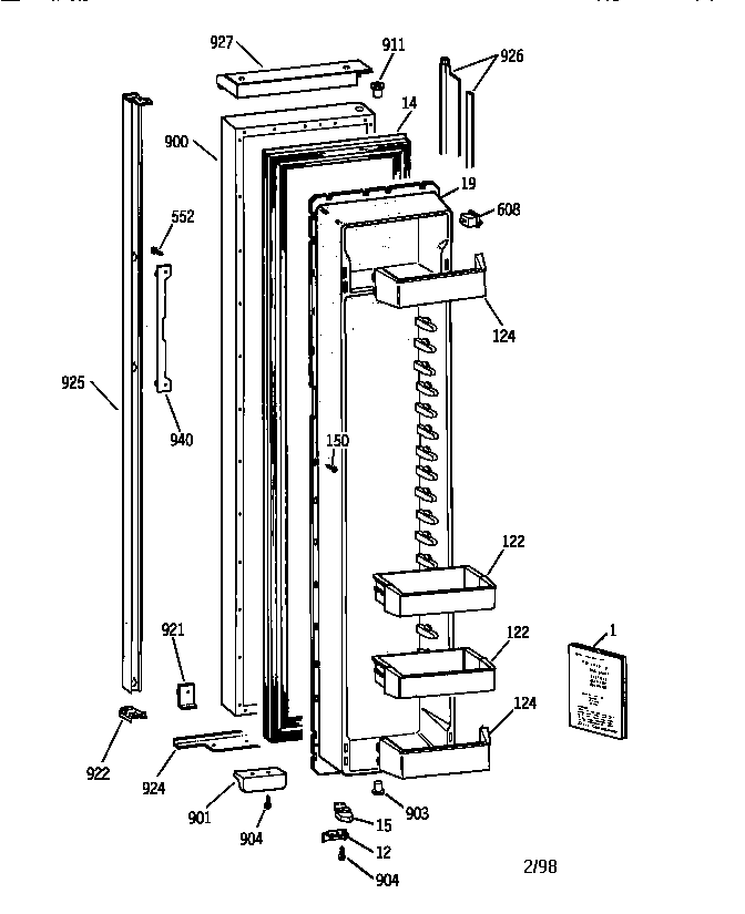 GE TPX24BIYFWW freezer door diagram
