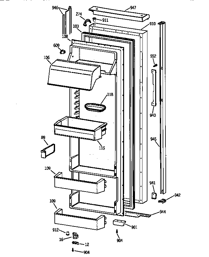 GE TPX24BIYFWW fresh food door diagram