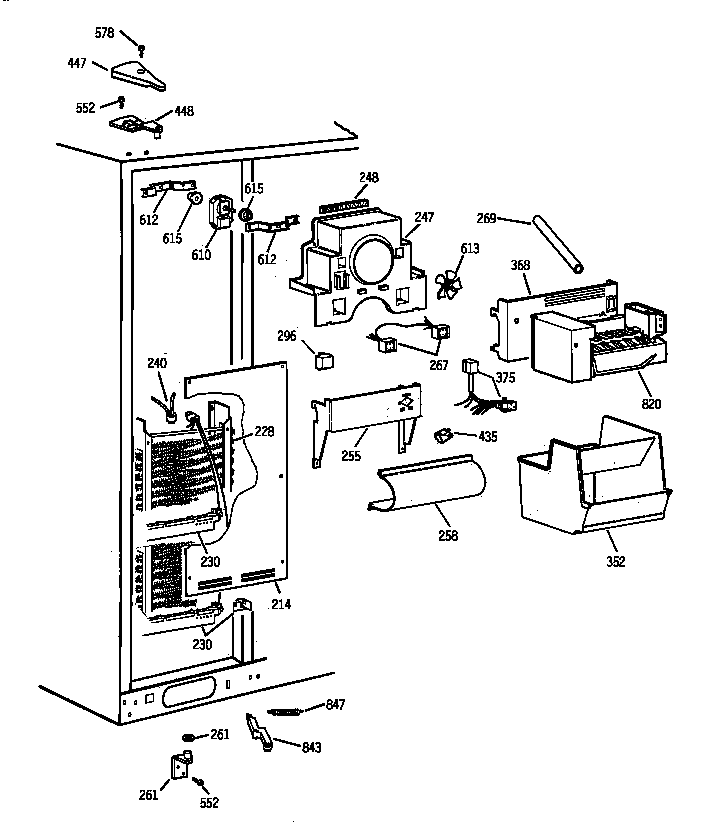 GE TPX24BIYFWW freezer section diagram