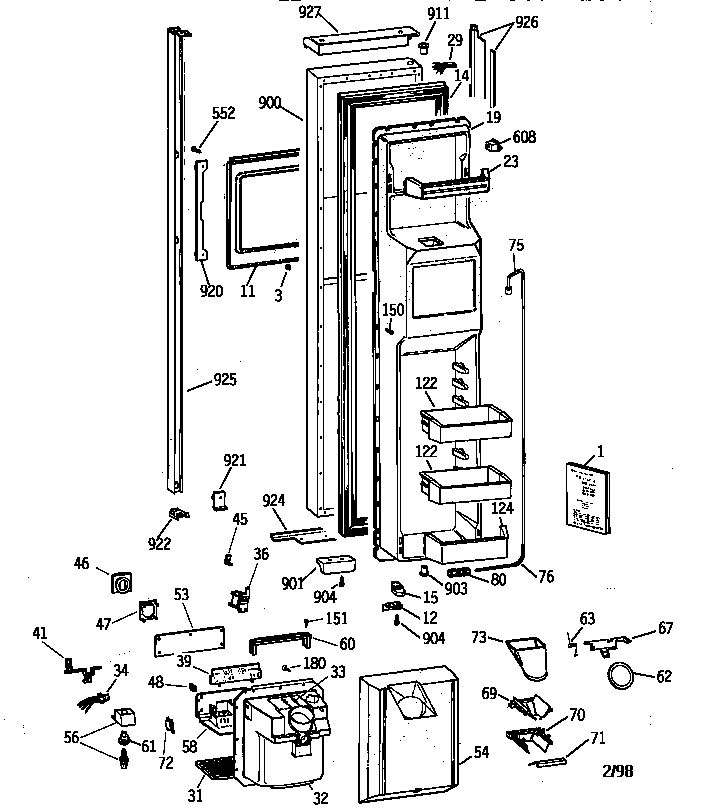 GE TPX24BRYFAA freezer door diagram
