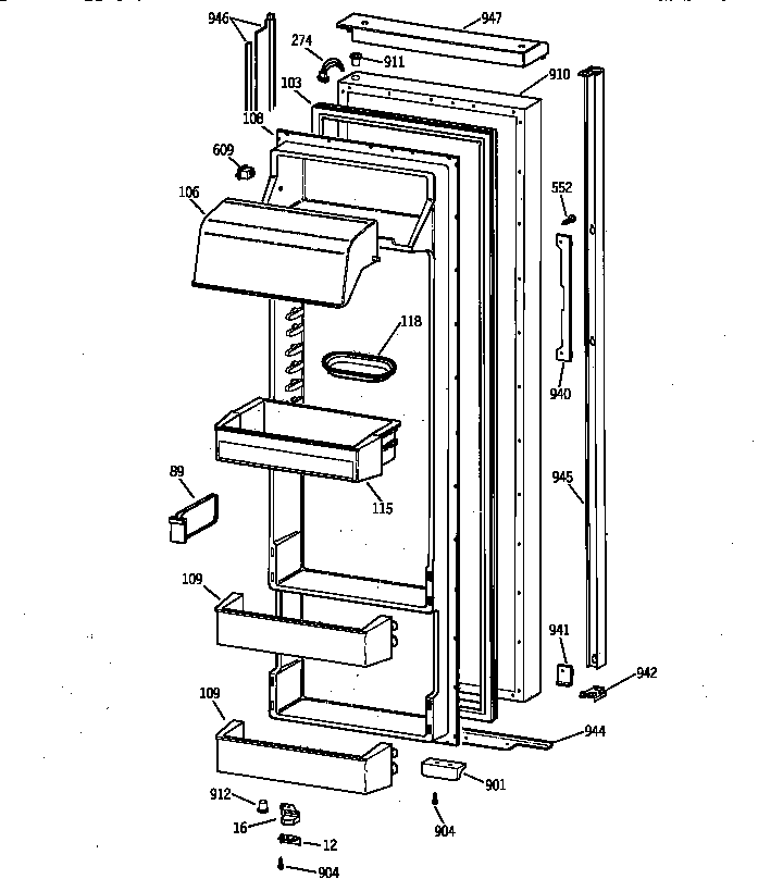 GE TPX24BRYFAA fresh food door diagram