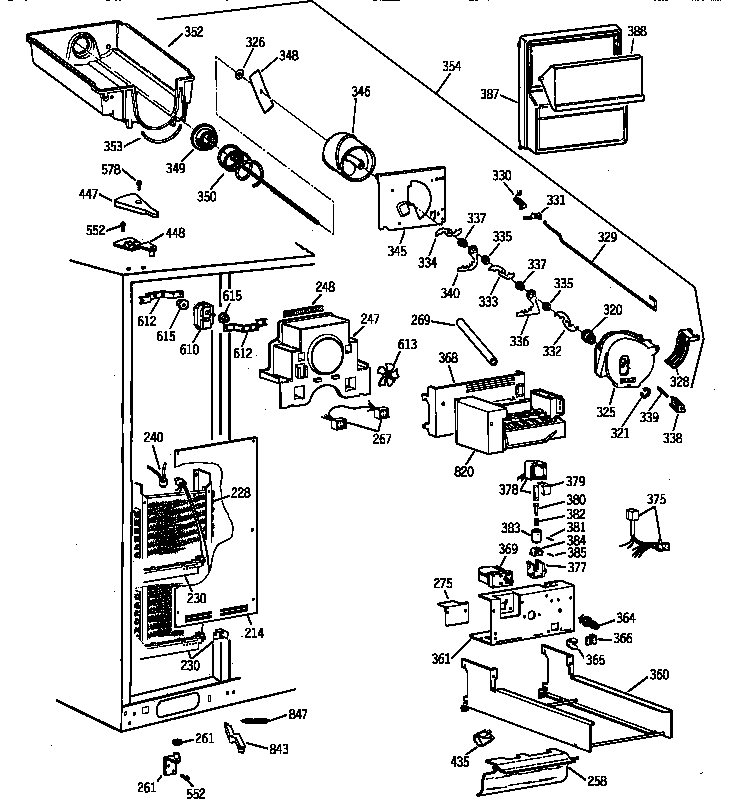 GE TPX24BRYFAA freezer section diagram