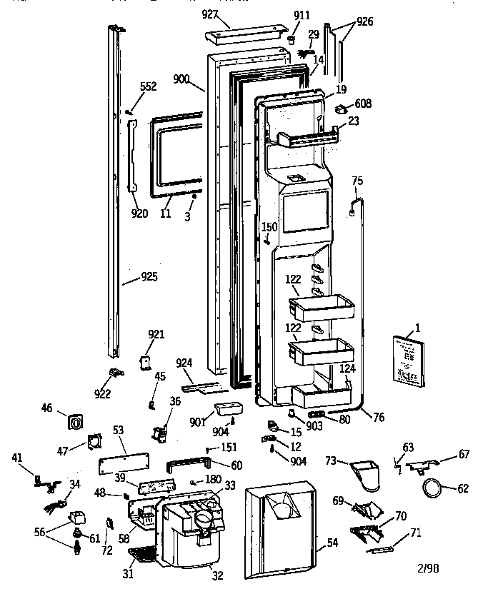 GE TPX24BRYFBB freezer door diagram