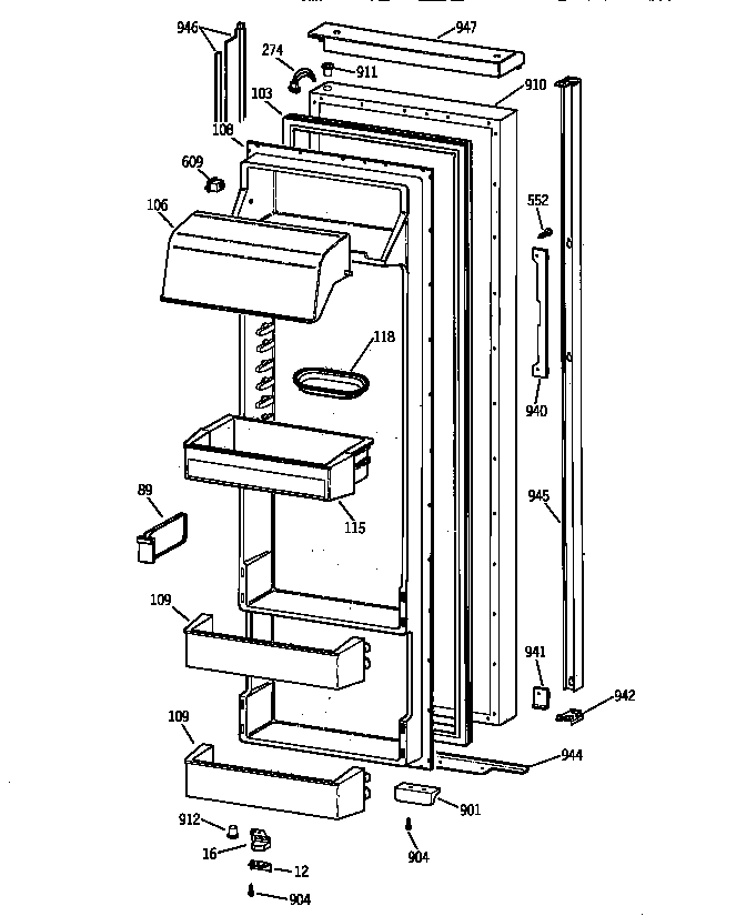 GE TPX24BRYFBB fresh food door diagram