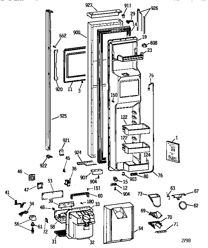 GE TPX24BRYFWW freezer door diagram